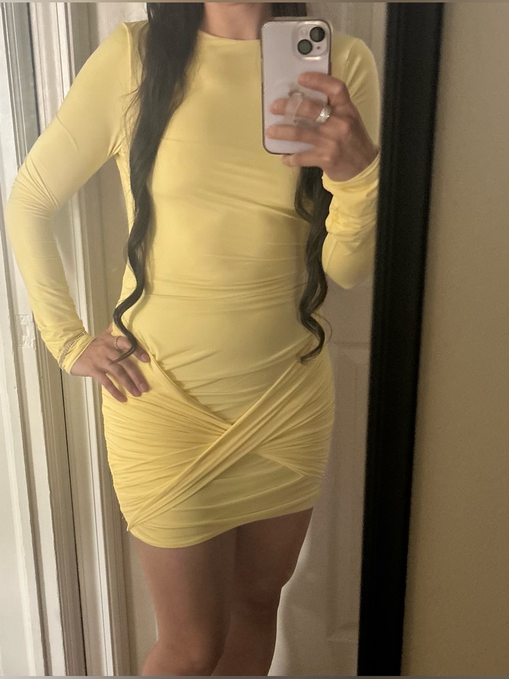 Oh Polly Pink Long Sleeve Ruched Mini Dress - Picture 3 of 8